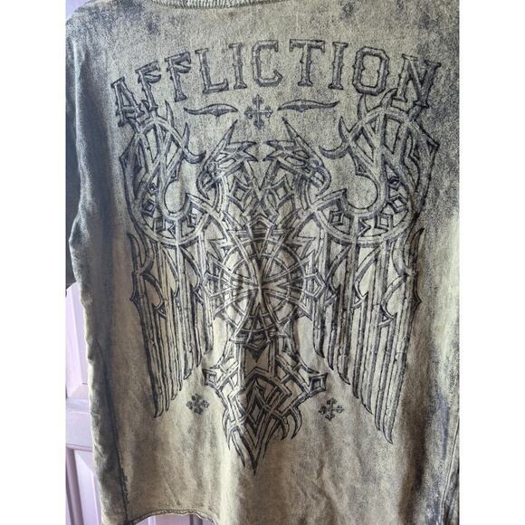 Affliction Y2k Live Fast Mens t-shirt size large army green 100% cotton - Picture 5 of 5